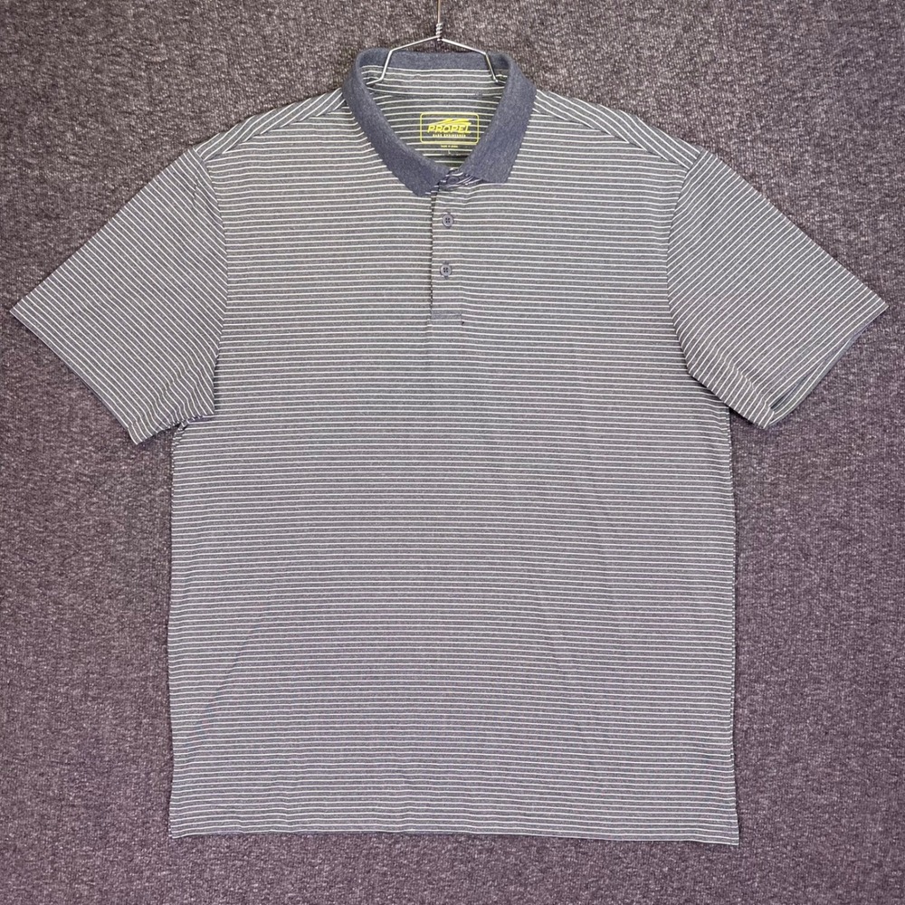 Propel Bass Engineered Polo Shirt Mens L Grey Striped Casual Performance Stretch